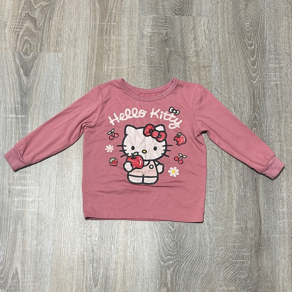 Sanrio Hello Kitty Rose Pink Long Sleeve Tee with Strawberry Graphic